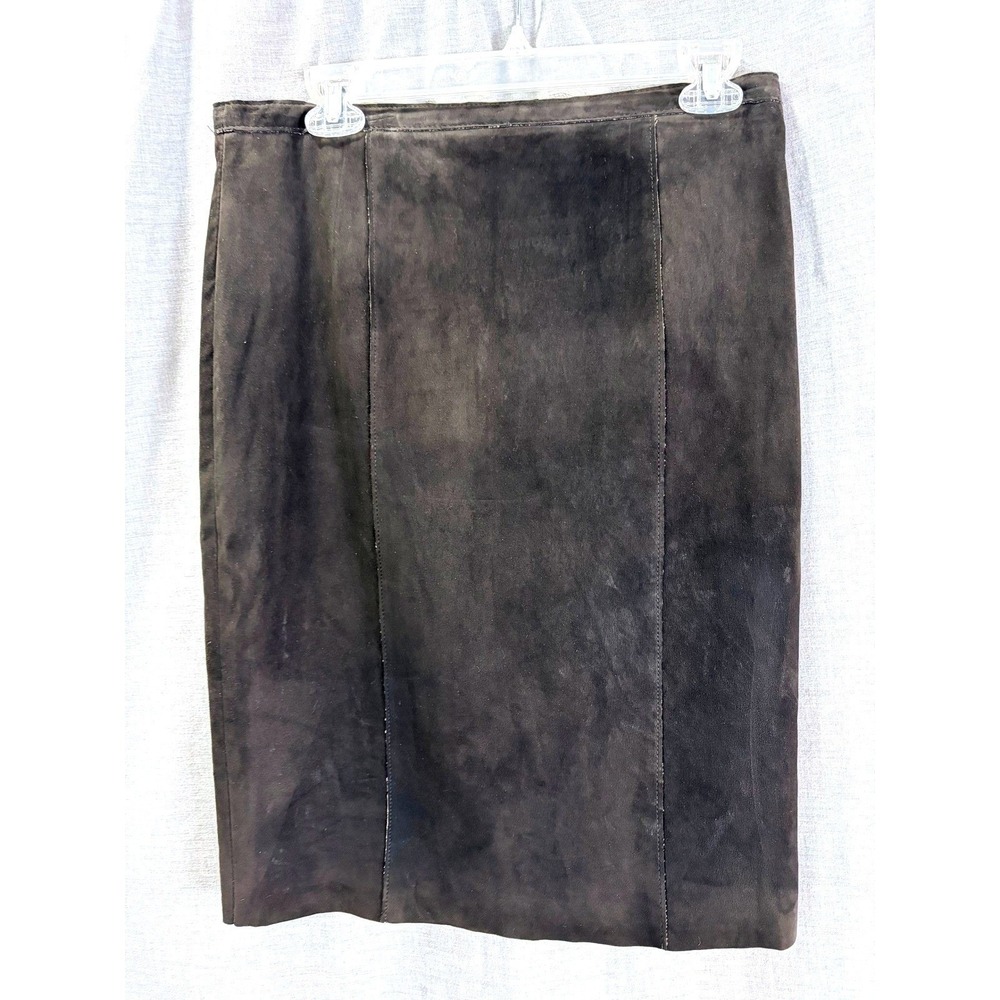 NWT Elie Tahari Dark Brown Suede Pencil Skirt 10 Kim Midi Leather Luxe Academia